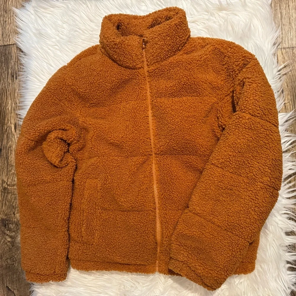 Art Class Orange Sherpa Teddy Jacket Girls L Cozy Zip Up Coat‎ EUC